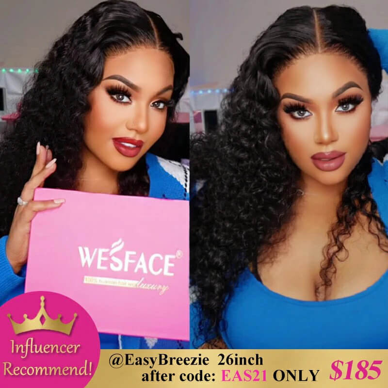 Wesface Deep Curly 13x4 Lace Front Wig Upgrade Glueless Wig Natural Black Transparent Lace Human Hair Wig