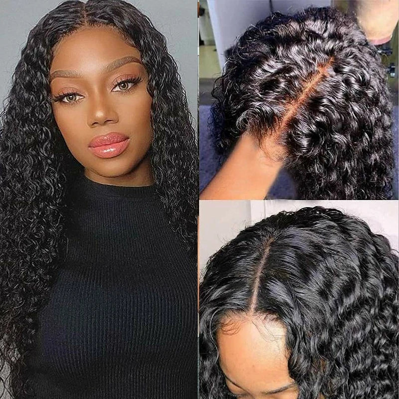 Wesface Deep Wave T Part Wig Natural Black Human Hair Wig 180% Density