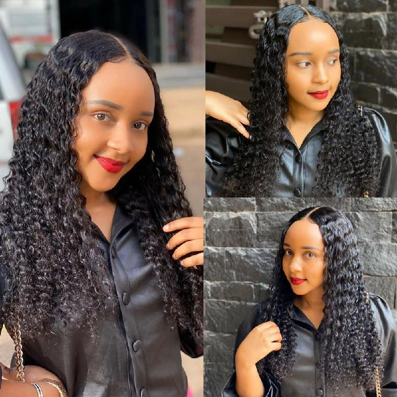 Wesface Deep Wave T Part Wig Natural Black Human Hair Wig 180% Density