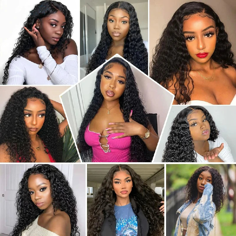 Wesface Deep Wave T Part Wig Natural Black Human Hair Wig 180% Density