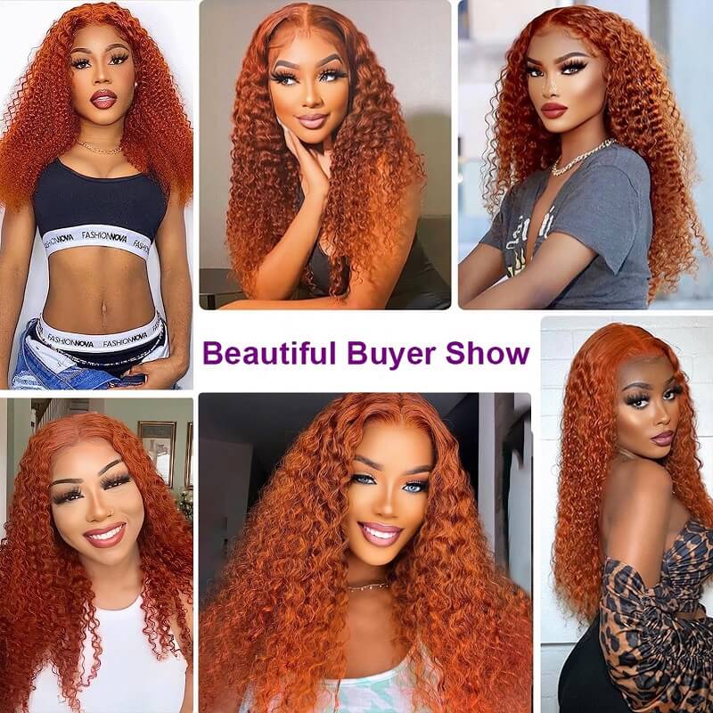 Wesface Ginger Orange Curly Hair 13x1 T Part Wig/13x4 Lace Front Wig Pre pluncked Glueless Bleached Knots 10A Brazilian Hair Wigs