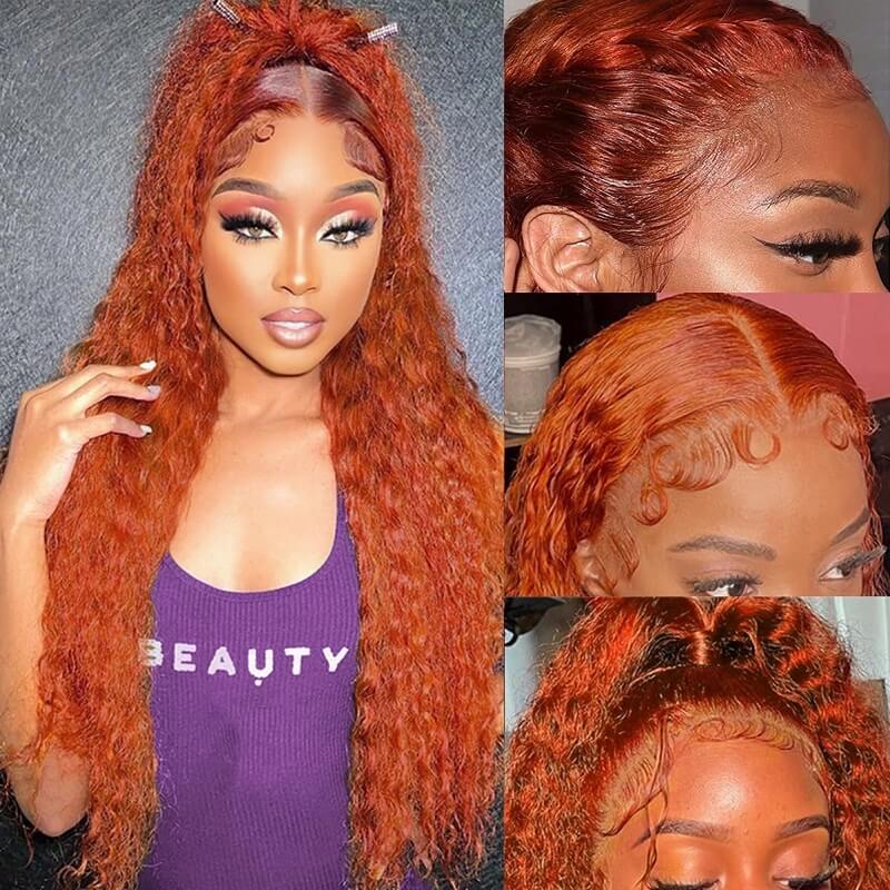 Wesface Ginger Orange Curly Hair 13x1 T Part Wig/13x4 Lace Front Wig Pre pluncked Glueless Bleached Knots 10A Brazilian Hair Wigs
