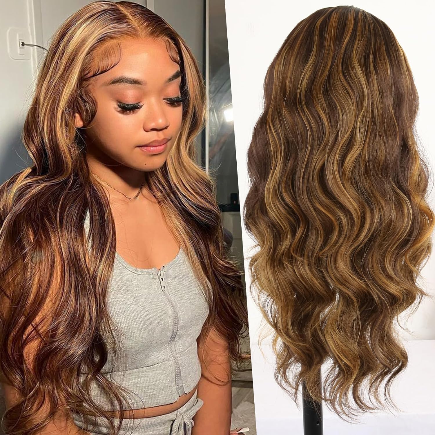 Wesface Highlight Body Wave V Part Wig No Leave Out Upgrade Glueless Wig Natural Black For Women