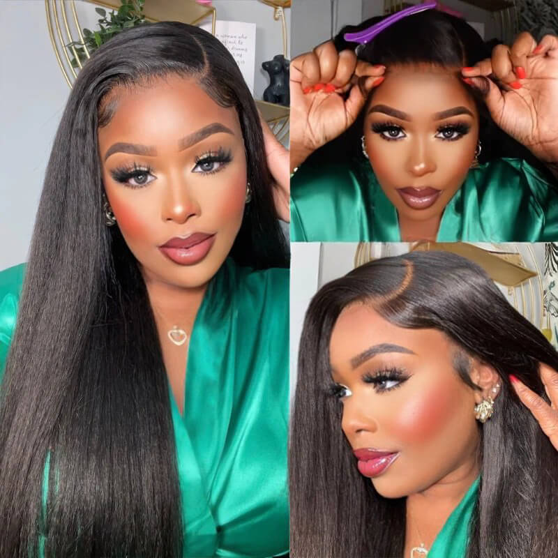Wesface 16-30 Inch Kinky Straight Pre Cut Glueless Wig 5x5/ 4x6 HD Lace Closure Wig Natural Black Human Virgin Hair