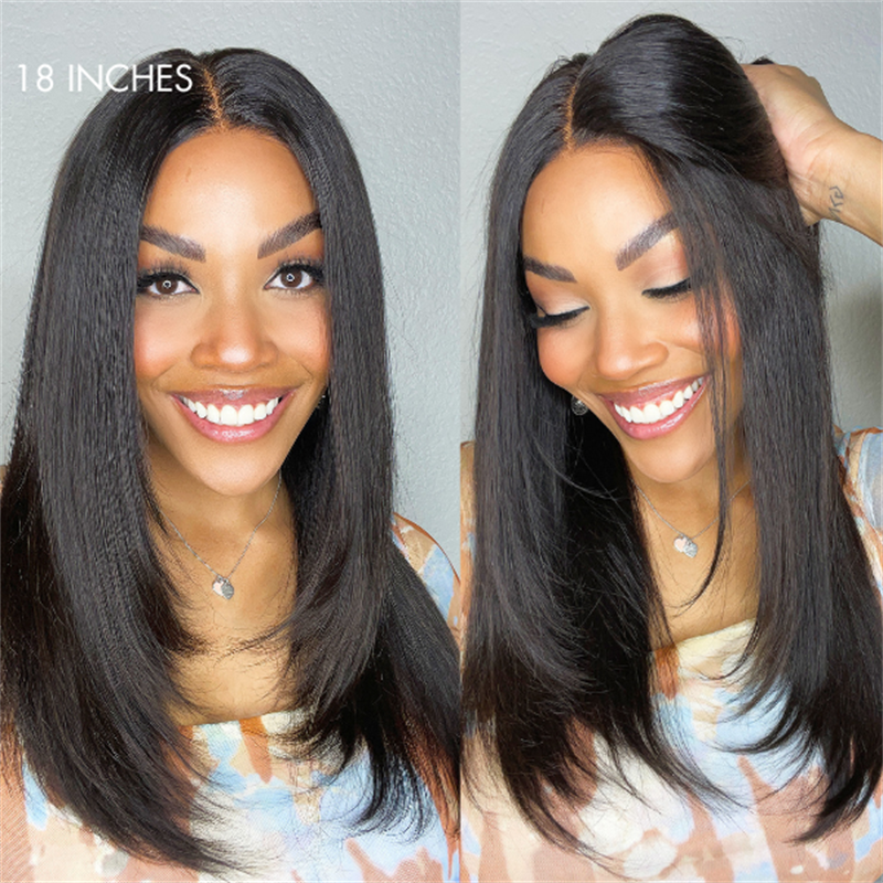 Wesface Layered Cut Straight 5x5 Lace Closure Wig Natural Black Human Hair Wig