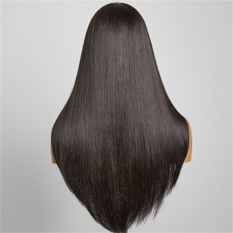 Wesface Layered Cut Straight 5x5 Lace Closure Wig Natural Black Human Hair Wig
