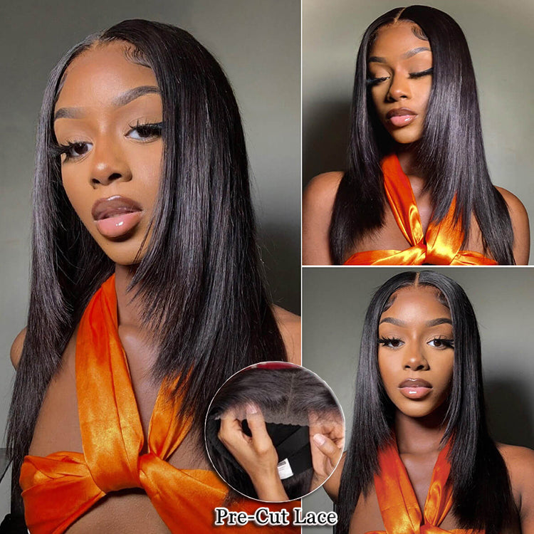 Aliyahmuse Recommends!!  Layered Cut Straight Pre-Cut Lace Glueless Wig Human Hair Wig For Women 180% Density
