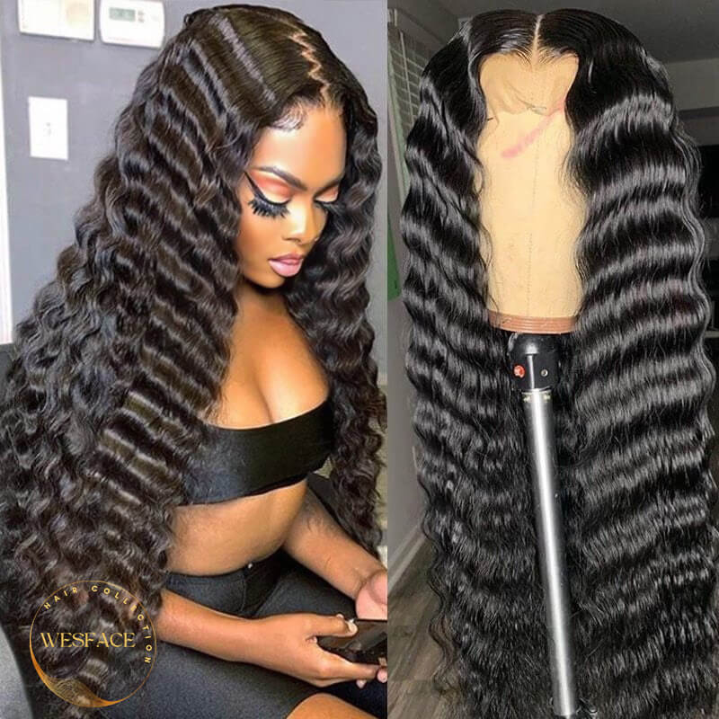 Wesface Loose Deep Wave 13x6 HD Lace Front Wig Natural Black Human Hair Wig