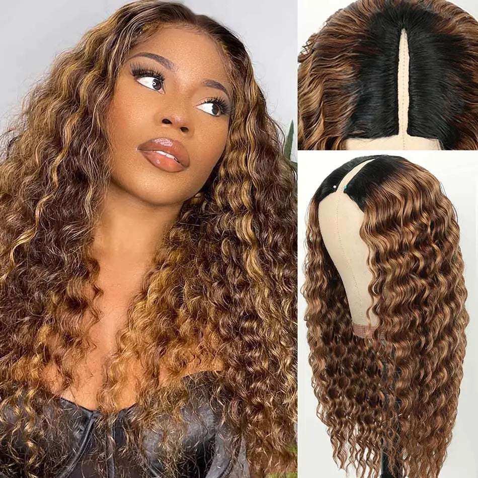 Wesface P427 Curly V Part Wig Human Hair Glueless Hair Full Head No Leave Out Clip ins Half Wig For Women