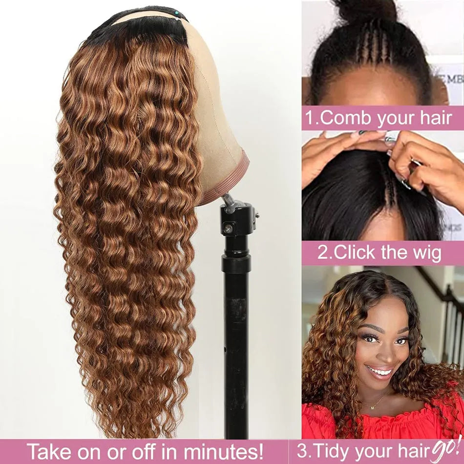 Wesface P427 Curly V Part Wig Human Hair Glueless Hair Full Head No Leave Out Clip ins Half Wig For Women