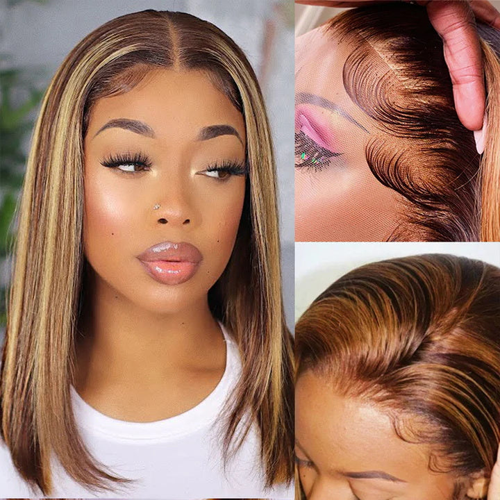 Pay 1 Get 2 Straight Hair P4/27 Color+ Body Wave Natural Black 4x4 Lace Bob Wig 180% Density