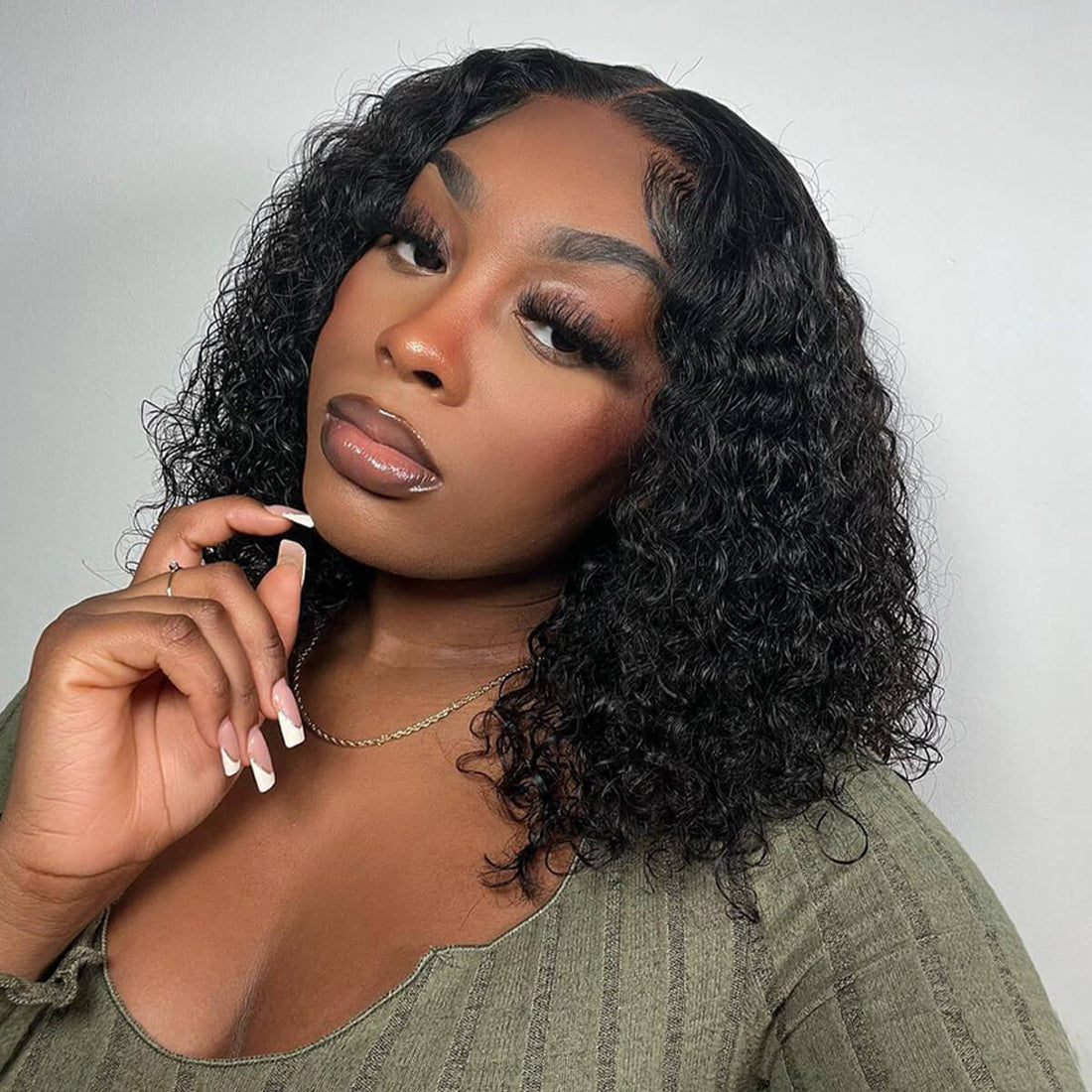 Pay 1 Get 2 Curly Natural Black+P4/27 Color 4x4 Lace Bob Wig 180% Density