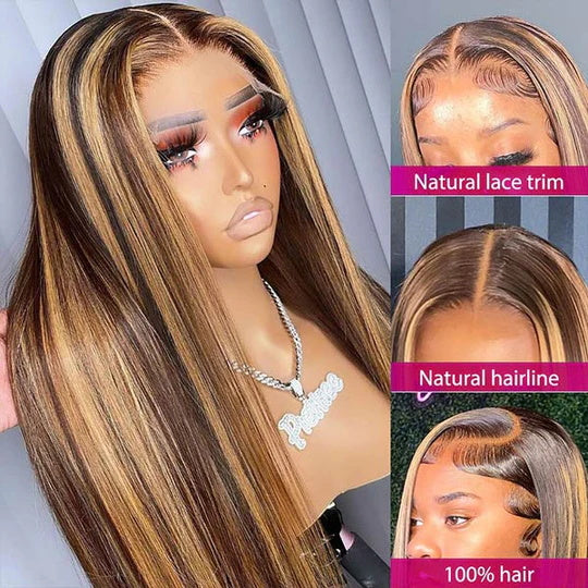 Pay 1 Get 2 Straight Hair P4/27 Color 4x4 Lace Wig+Natural Black 13x4 Lace Bob Wig 180% Density