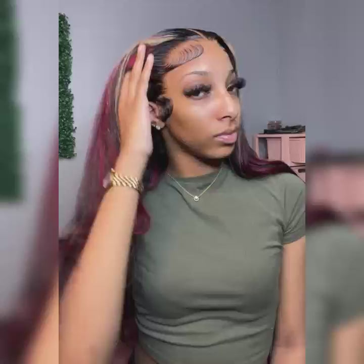 Wesface Black With Red & Blonde Highlights Wig P1B/Bug/27 Body Wave Lace Glueless 180% Density Human Hair Wig