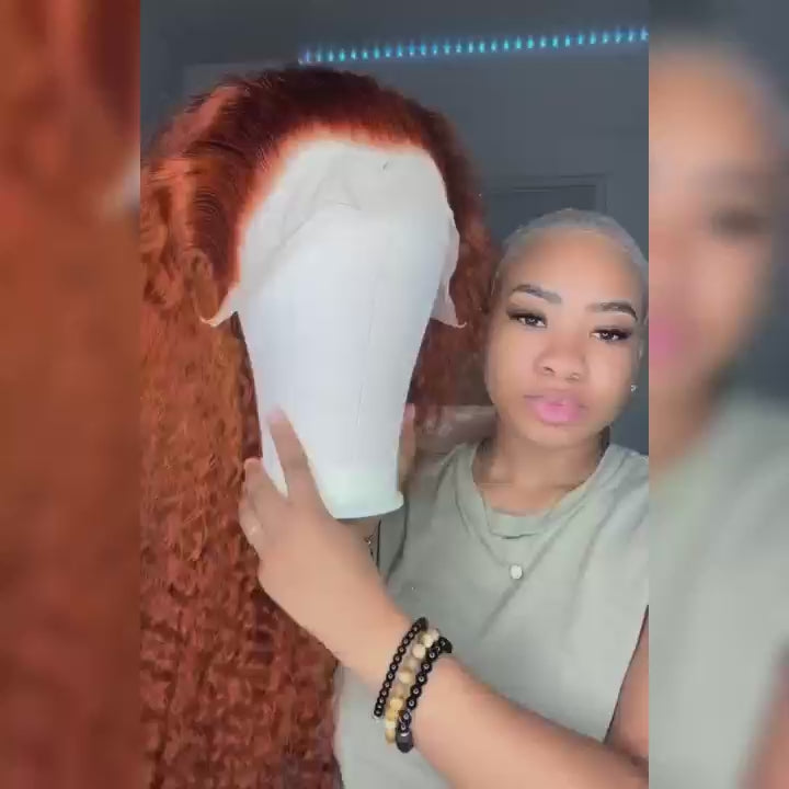 Wesface Ginger Orange Curly Hair 13x1 T Part Wig Pre pluncked Glueless Bleached Knots 10A Brazilian Hair Wigs
