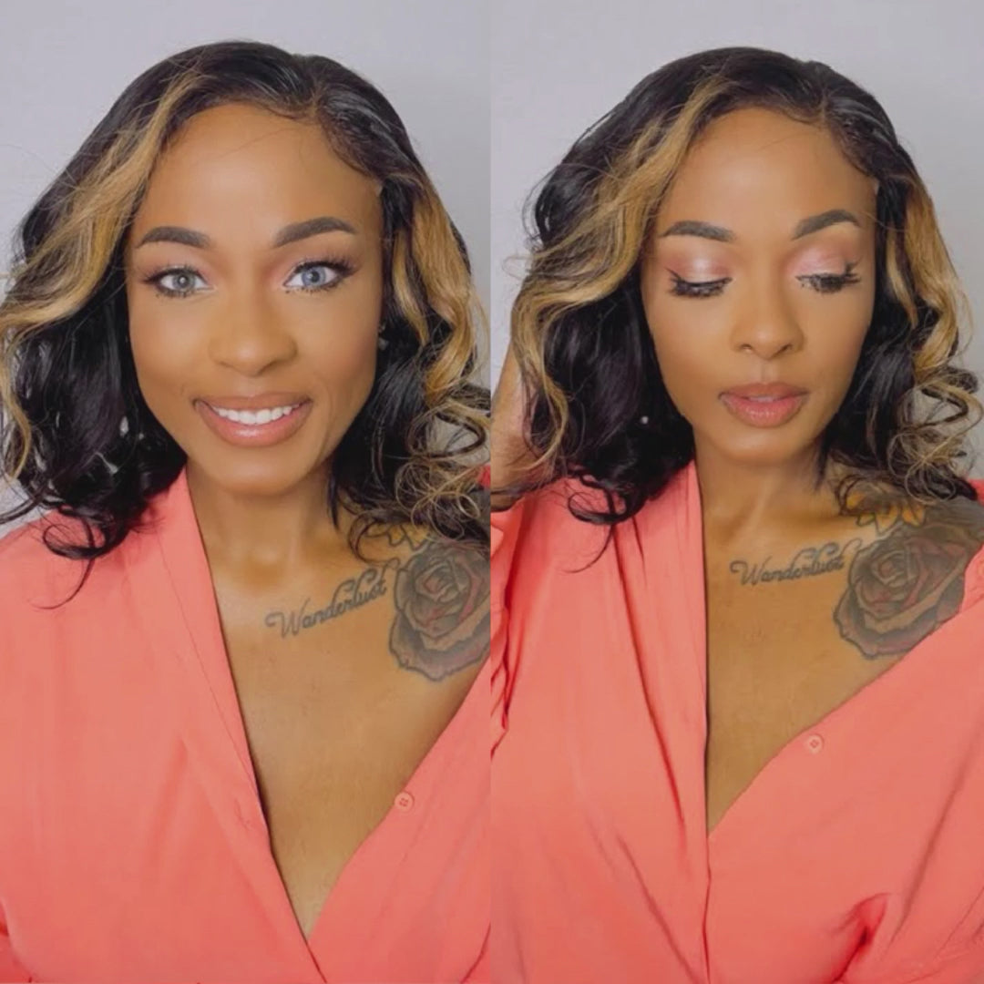 Wesface Side Part P1B/27 Loose Wave Pre-Cut Lace Glueless Wig Human Hair Wig For Women 180% Density