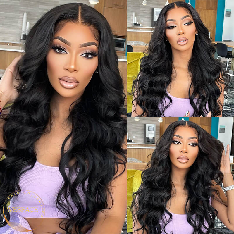 Wesface Loose Body Wave/Straight 13x6 HD Lace Front Wig Natural Black Human Hair Wig