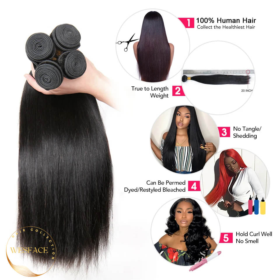 Wesface Straight 3 Pcs Bundles Hair Weft With 13x4 Lace Frontal Human Hair