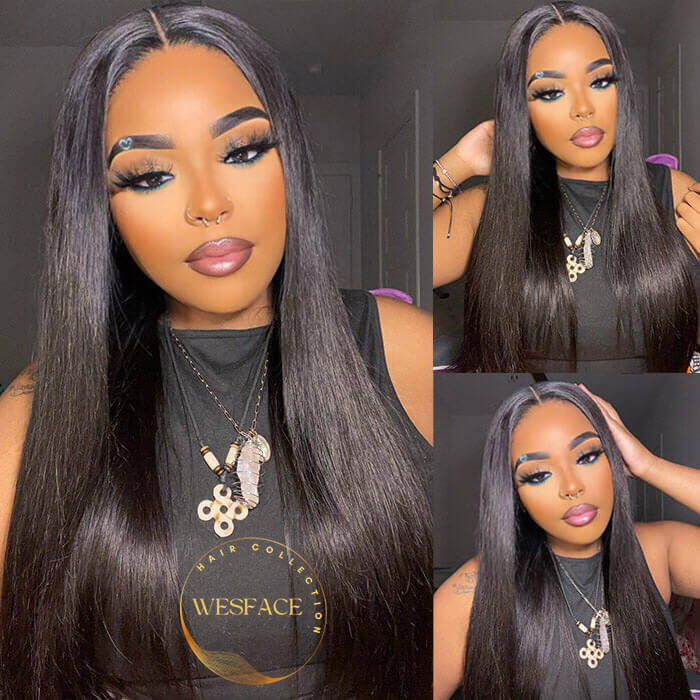 Wesface Straight 3 Pcs Bundles Hair Weft With 13x4 Lace Frontal Human Hair
