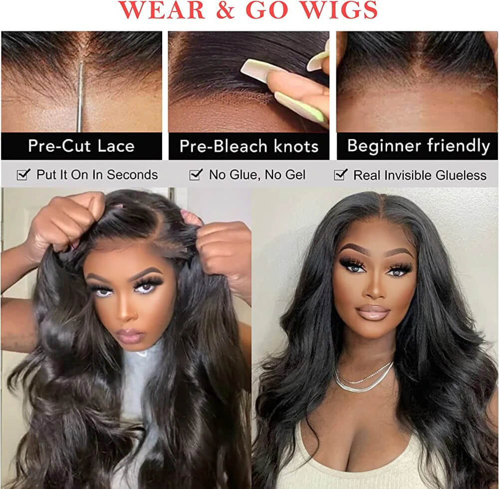 Wesface Straight/Body Wave Wear Go 5x5/4x6 HD Lace 180% Density Glueless 3D Elastic Dome Cap Human Hair Wig