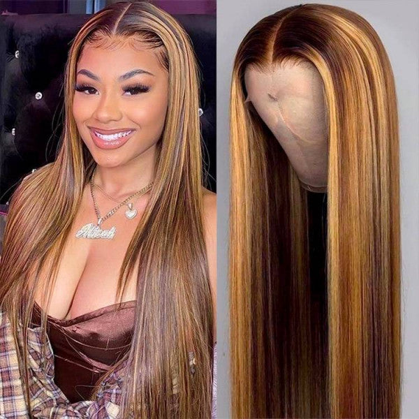 Wesface Highlight P4/27 Color 13x4 Lace Front Straight Human Hair Wig