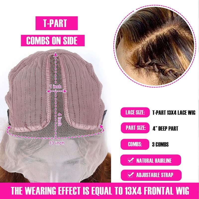 Wesface Straight P4/27 Color 13x1 T Part Wig 180% Density Bob Human Hair Wig