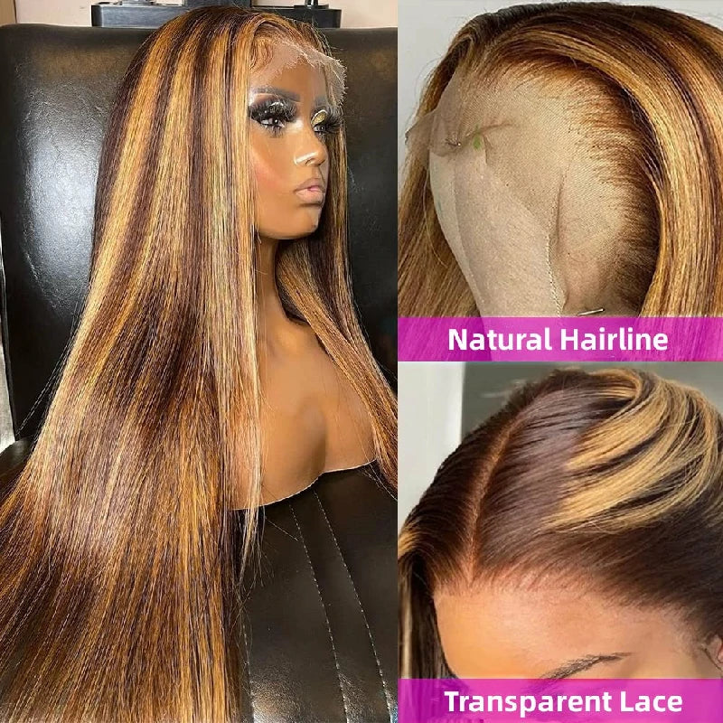 Wesface Highlight P4/27 Color 13x4 Lace Front Straight Human Hair Wig