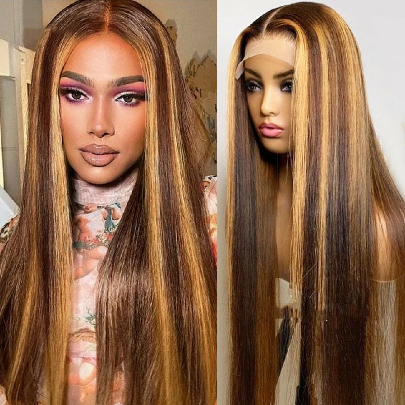 Wesface Highlight P4/27 Color 13x4 Lace Front Straight Human Hair Wig