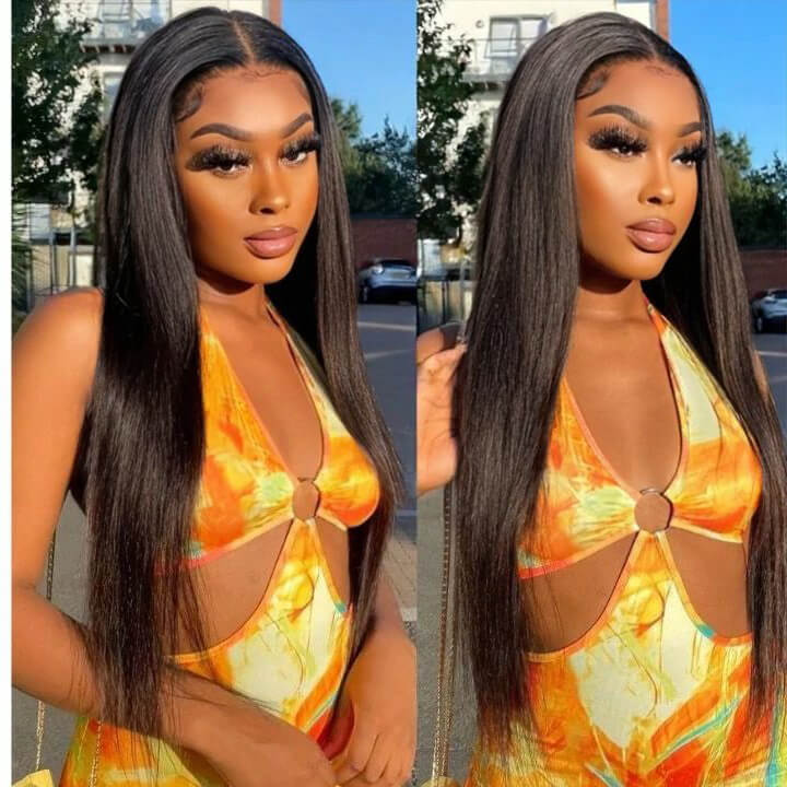 Wesface Straight T Part Wig/13x4 Lace Front Natural Black Human Hair Wig For Women 180% Density
