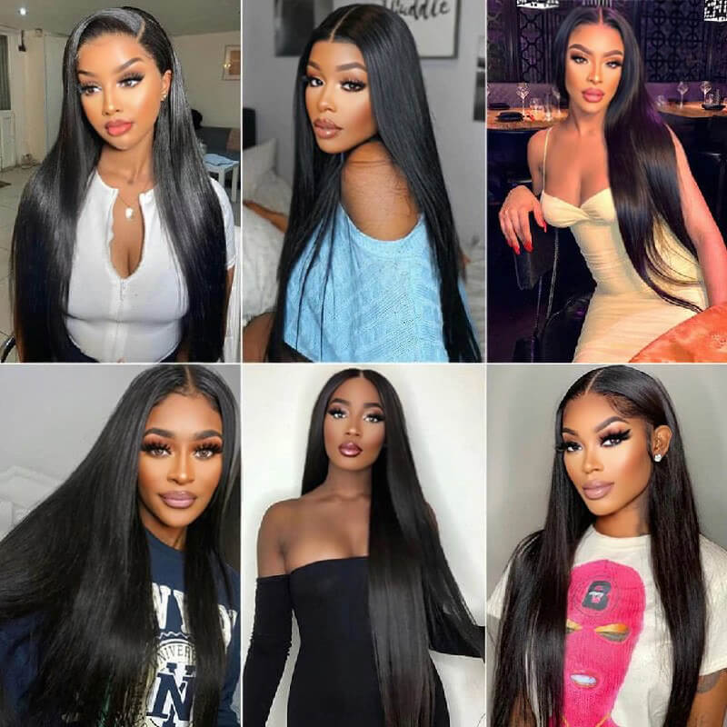 Wesface Straight T Part Wig/13x4 Lace Front Natural Black Human Hair Wig For Women 180% Density