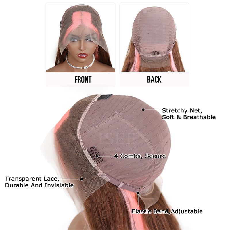 Wesface Strawberry Pink & Chocolate Skunk Stripe Straight 13×4 Lace Front wig