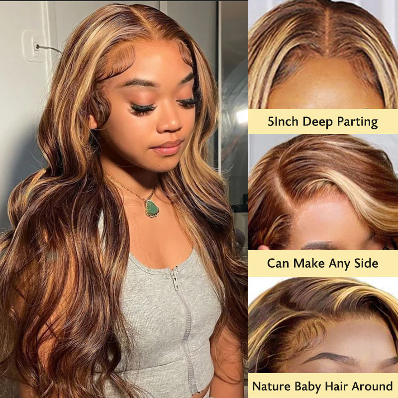 Flash Sale Wesface Highlight Body Wave 13x1 T Part Lace Wig /13x4 Lace Front Wig Honey Blonde Wigs