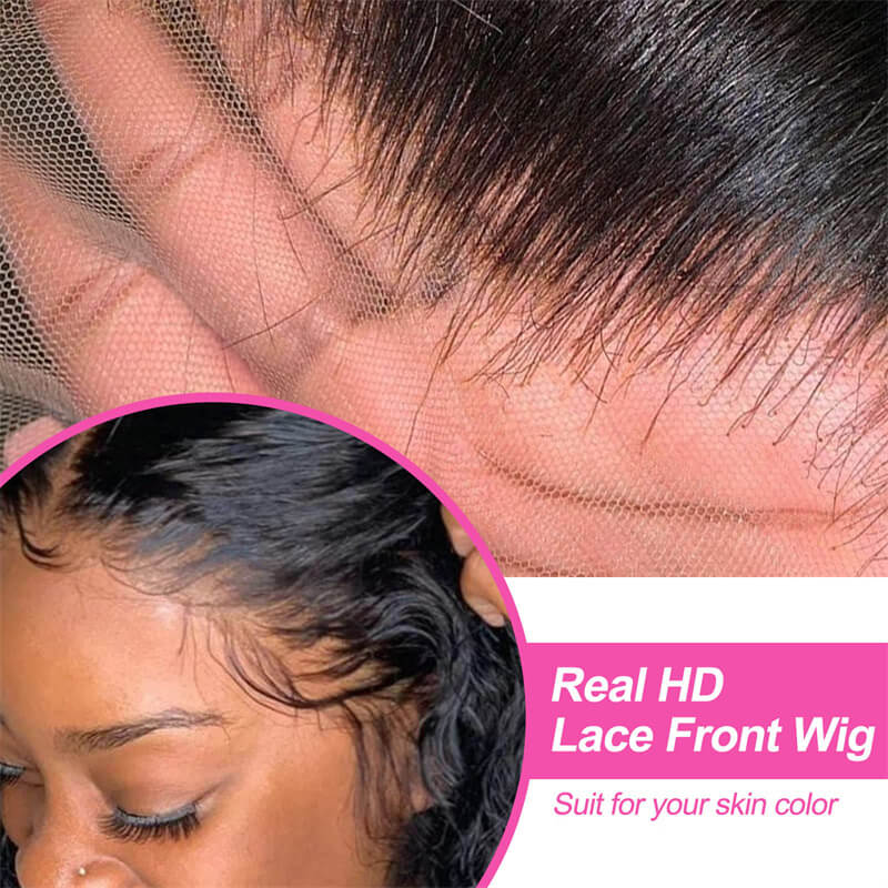 Wesface Deep Wave 13x6 HD Lace Front Wig Natural Black Human Hair Wig