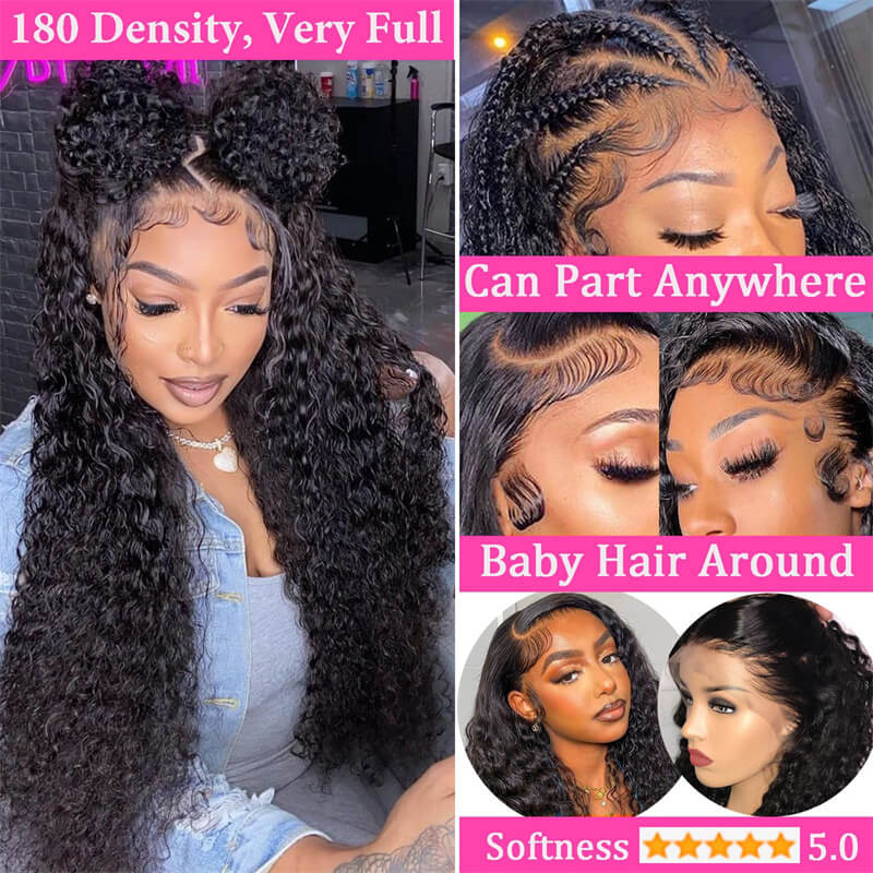 Wesface Deep Wave 13x6 HD Lace Front Wig Natural Black Human Hair Wig