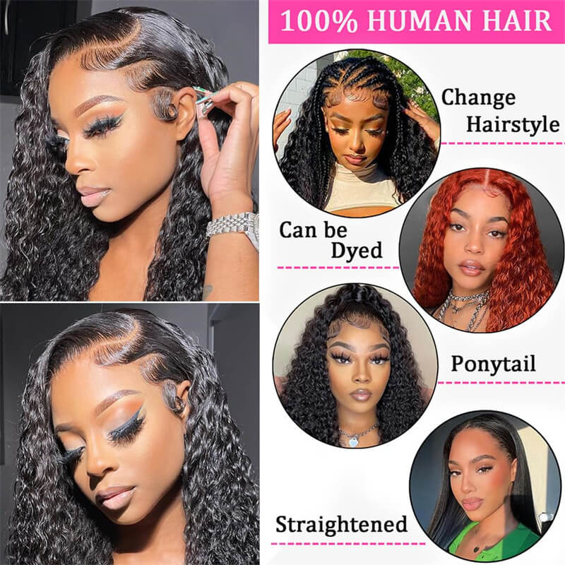 Wesface Deep Wave 13x6 HD Lace Front Wig Natural Black Human Hair Wig