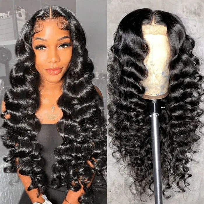 Wesface Loose Deep Wave 4x4 Lace Closure Wig Natural Black Human Hair Wig