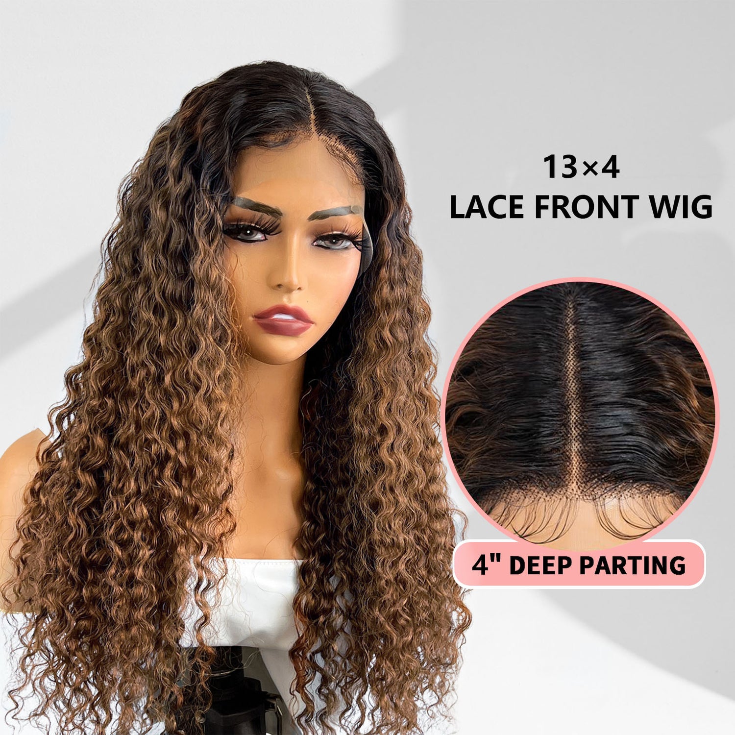 Wesface Ombre Brown Curly Brazilian Human Hair 4x4/13x4 Lace Wig Pre plucked Baby Hair Wigs for Black Women 180% Density