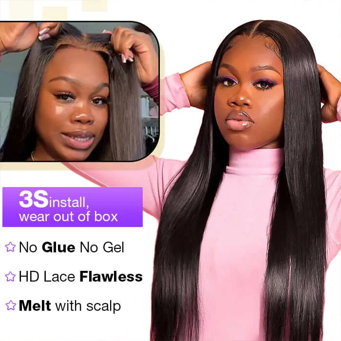 Wesface Wear & Go 4x4 / 6x4.5 Pre-Cut Lace Straight Glueless Breathable Cap-Air Wig