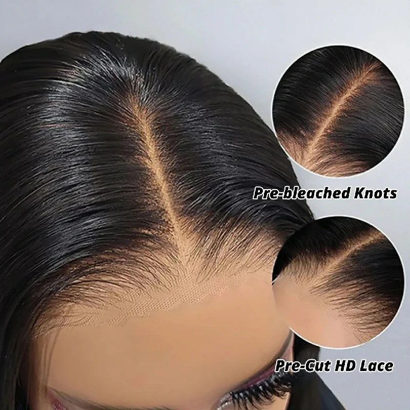 Wesface Short Bob Straight Wear Go 4x4 Pre-Cut Airy Cap Wig Lace Closure Glueless Human Hair Wig 180% Density