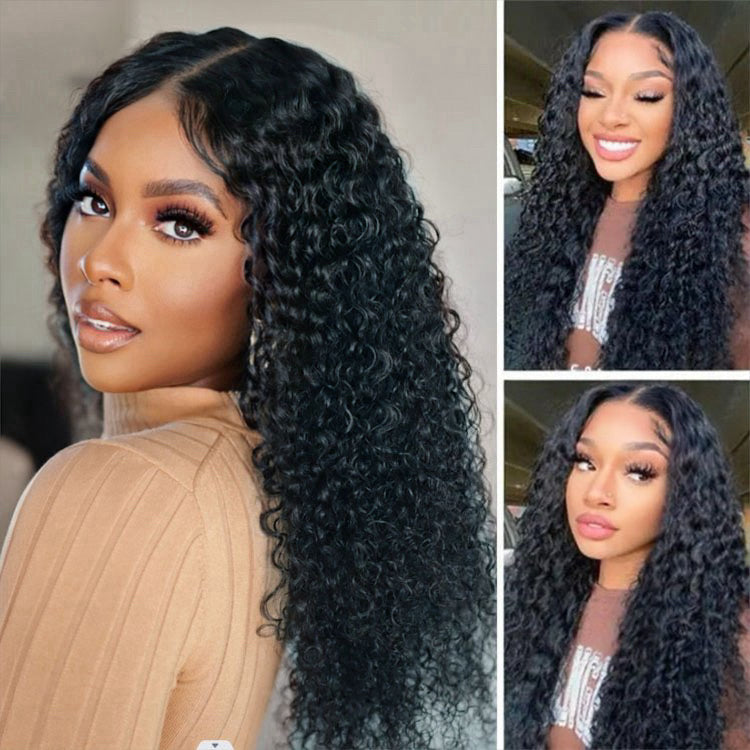 【Without Leave-Out】Wesface Water Wave V Part Wig Human Hair Curly V Part Wig WearGo Glueless Wig Natural Black Human Hair Wig