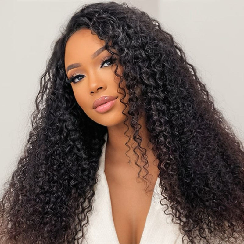 【Without Leave-Out】Wesface Water Wave V Part Wig Human Hair Curly V Part Wig WearGo Glueless Wig Natural Black Human Hair Wig