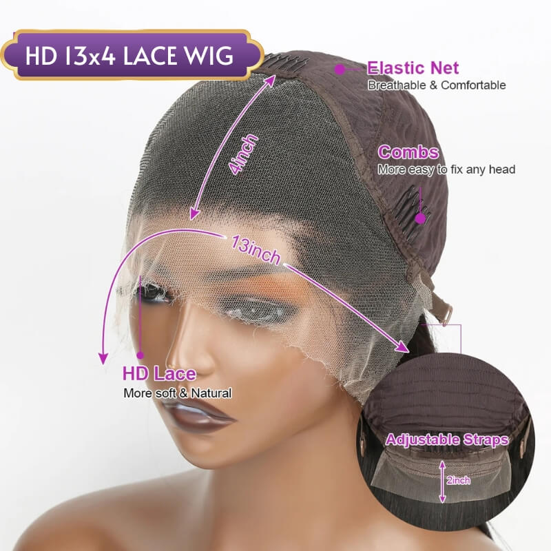 Wesface Loose Wave 13x4 HD Lace Front Wig Natural Black Human Hair Wig
