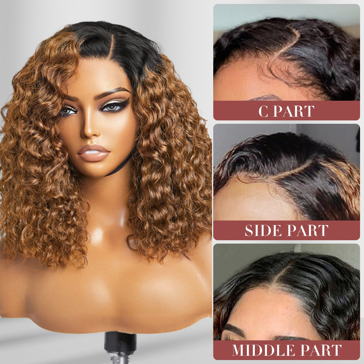 Wesface 1B/33 Ombre Black with Brown Color Lace Human Hair Wigs 13x4 HD Lace Front Wig Curly Wigs