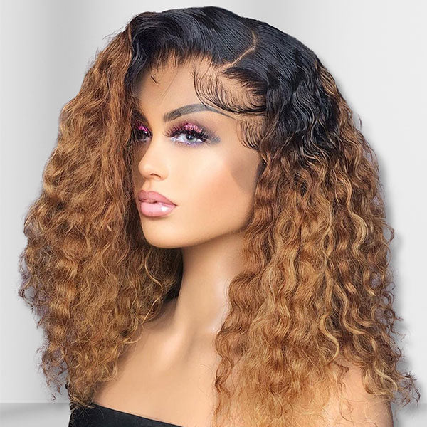 Wesface 1B/33 Ombre Black with Brown Color Lace Human Hair Wigs 13x4 HD Lace Front Wig Curly Wigs