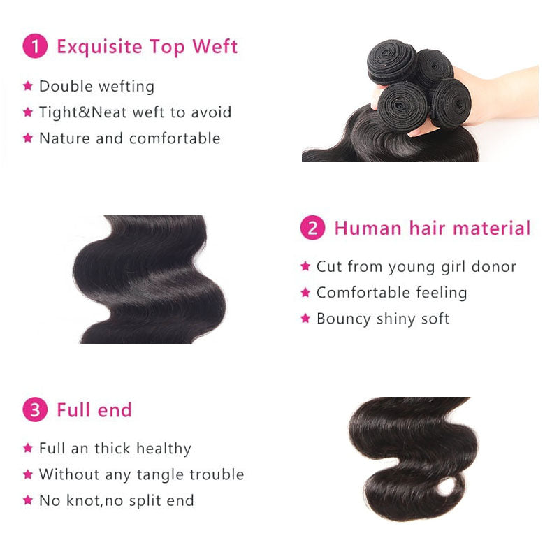 Wesface Body Wave 1 Bundle Natural Color Virgin Human Hair