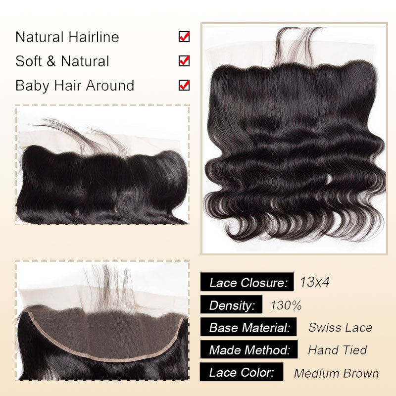 Wesface Body Wave Hair 1 Pcs Lace Frontal Free Part