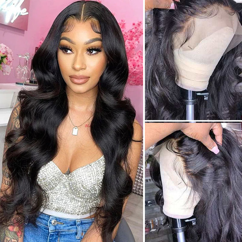 Wesface Body Wave 13x4 Lace Front Wig Peruca de cabelo humano preto natural