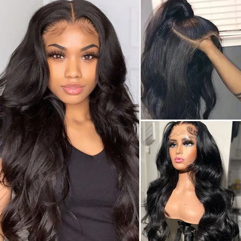 Wesface Body Wave 13x4 Lace Front Wig Peruca de cabelo humano preto natural