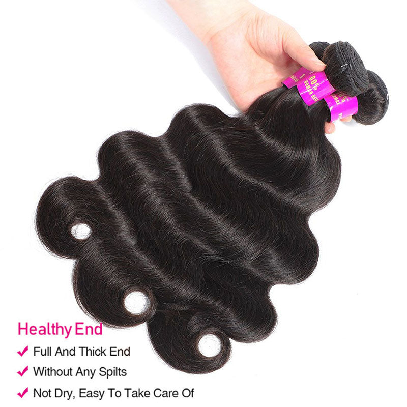 Wesface Brazilian Body Wave Hair 3 Bundles With 4x4 Closure Free Part