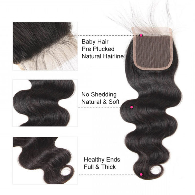 Wesface Body Wave 4 Bundles With 4x4 Closure Brazilian Natural Human Hair